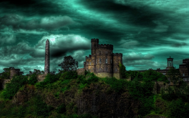 Обои картинки фото calton, hill, города, эдинбург, шотландия, старая, крепость