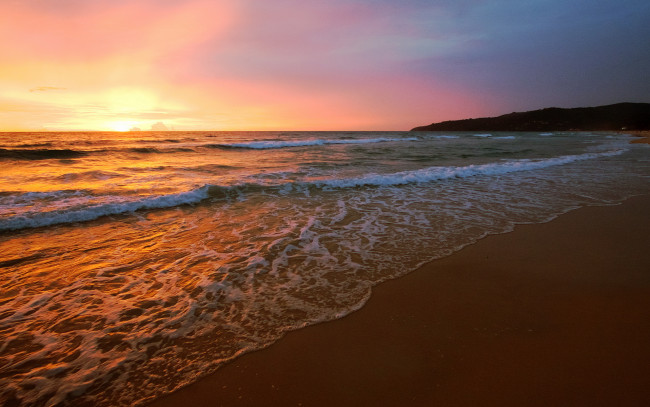 Обои картинки фото природа, восходы, закаты, берег, море, вечер