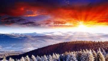 Картинка природа восходы закаты солнце тучи леса горы