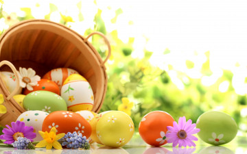 Картинка праздничные пасха писанки яйца корзина