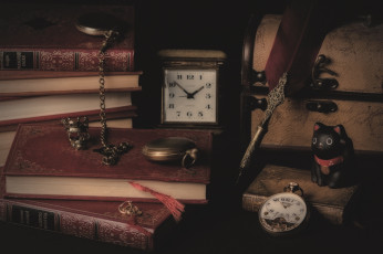 Картинка разное канцелярия +книги часы книги