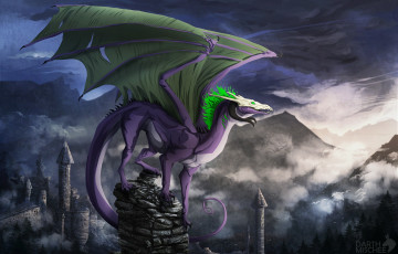 Картинка фэнтези драконы крылья дракон замок