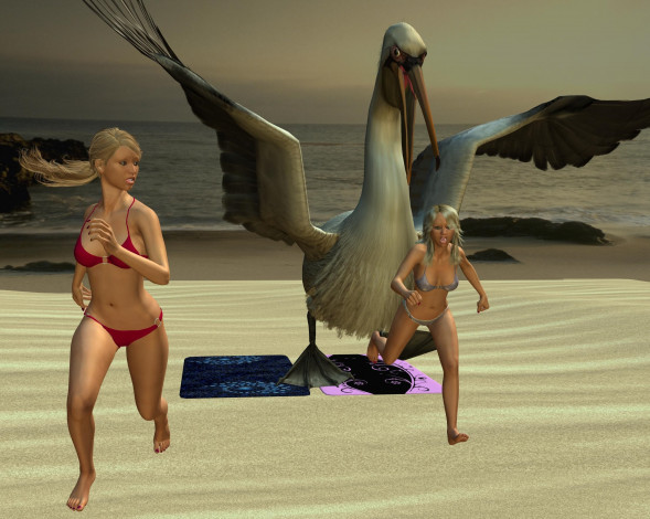 Обои картинки фото 3д графика, fantasy , фантазия, девушки, пеликан