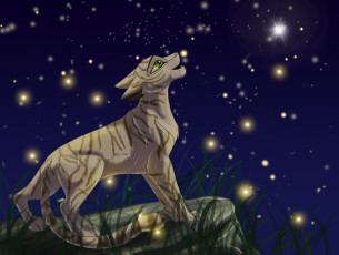 Картинка рисованное животные +пантеры пантера ночь небо звезды