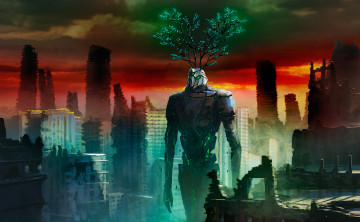 Картинка фэнтези романтика+апокалипсиса робот романтика руины апокалипсиса город