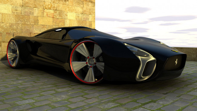 Обои картинки фото ferrari concept, автомобили, 3д, concept, ferrari, 3d, чёрный, car
