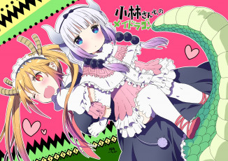 Картинка аниме miss+kobayashi`s+dragon+maid девушки взгляд фон