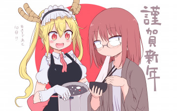 Картинка аниме miss+kobayashi`s+dragon+maid девушки взгляд фон