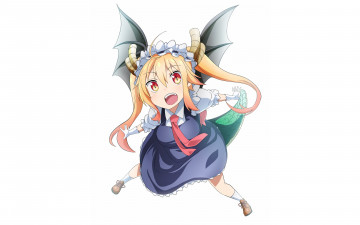обоя аниме, miss kobayashi`s dragon maid, девушка, взгляд, фон