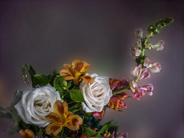 Обои картинки фото цветы, букеты,  композиции, флора, лилии, розы, букет