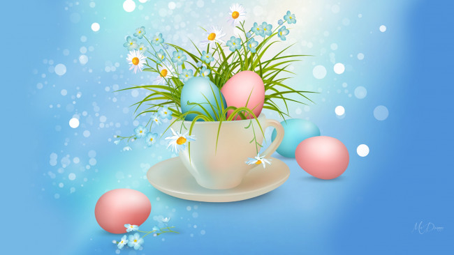 Обои картинки фото праздничные, пасха, цветы, яйца
