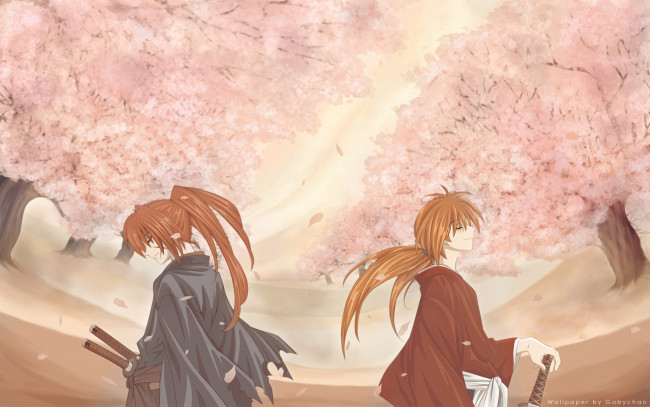 Обои картинки фото аниме, rurouni kenshin, мужчина, kenshin, himura, самурай, меч