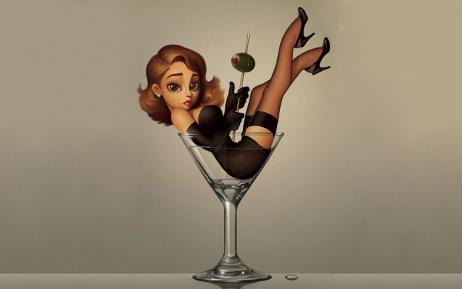 Обои картинки фото юмор и приколы, напиток, девушка, рюмка, маслинка