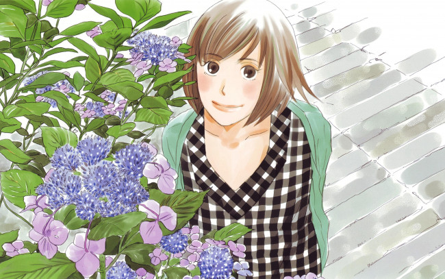 Обои картинки фото аниме, nodame cantabile, цветы, девушка, улыбка