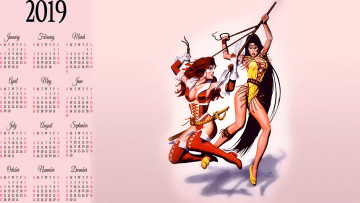 Картинка календари фэнтези двое поединок девушка оружие
