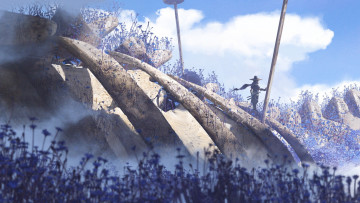 Картинка аниме пейзажи +природа человек кости цветы