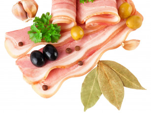 обоя еда, колбасные изделия, маслины, оливки, чеснок, ветчина, лавровый, лист