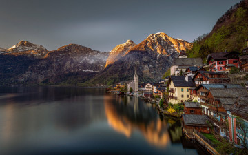 Картинка города гальштат+ австрия горы озеро дома
