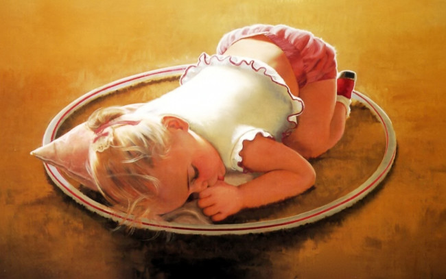 Обои картинки фото donald zolan, рисованное, дети, ребенок, сон, обруч