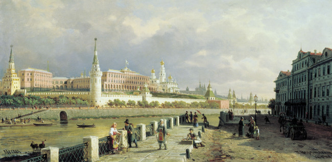 Обои картинки фото верещагин, вид, московского, кремля, рисованные