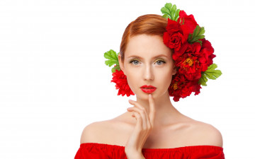Картинка -Unsort+Лица+Портреты девушки unsort лица портреты красные цветы рыжие волосы