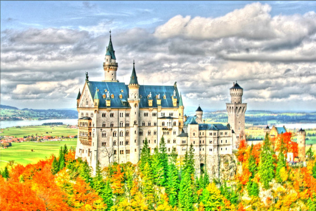 Обои картинки фото города, замок, нойшванштайн, германия, спорт, баскетбол, башни, осень