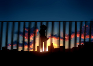 Картинка by kibunya 39 аниме *unknown другое девушка закат решетка крыша