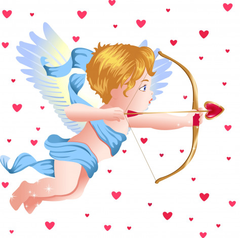 Обои картинки фото векторная графика, ангел, лук, стрела, сердечки