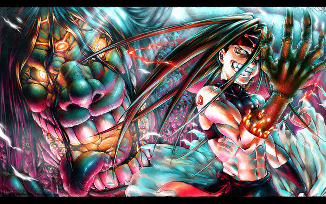 Обои картинки фото аниме, fullmetal alchemist, гомункул, зависть, homunculus