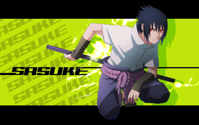 Обои картинки фото аниме, naruto, катана, парень, mangekyou, sharingan, недовольство, sasuke, uchiha, art