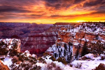 обоя природа, горы, аризона, сша, grand, canyon, снег, закат, облака, небо, каньон