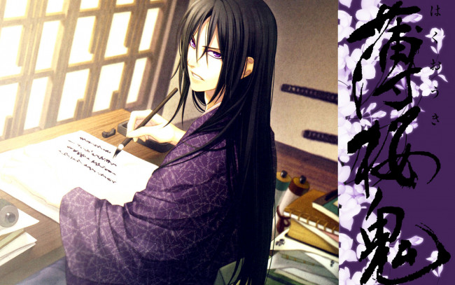 Обои картинки фото аниме, hakuouki, парень, каллиграфия, письмо, shinsengumi, kitan