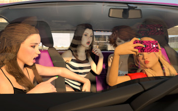 Картинка 3д+графика люди-авто мото+ people-+car+ +moto фон взгляд девушки