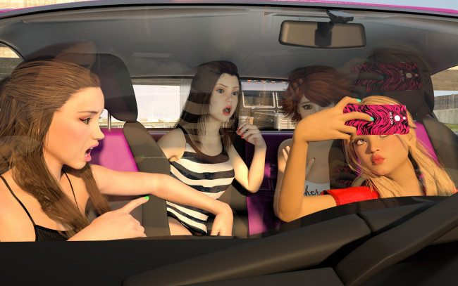 Обои картинки фото 3д графика, люди-авто, мото , people- car ,  moto, фон, взгляд, девушки