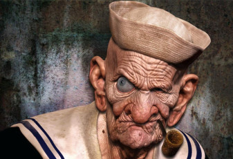 Картинка фэнтези люди моряк папай трубка старик старость матрос морщины лицо портрет арт