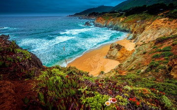 Картинка природа побережье море пляж горы