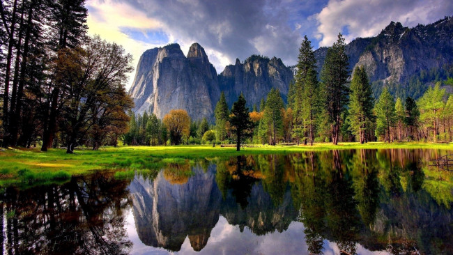 Обои картинки фото природа, реки, озера, горы, озеро, отражение, деревья