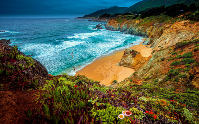 Обои картинки фото природа, побережье, море, пляж, горы