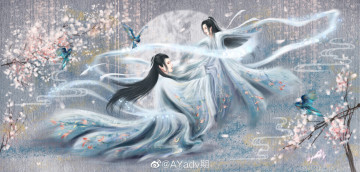 Картинка рисованное кино +мультфильмы лань ванцзи вэй усянь птицы цветение
