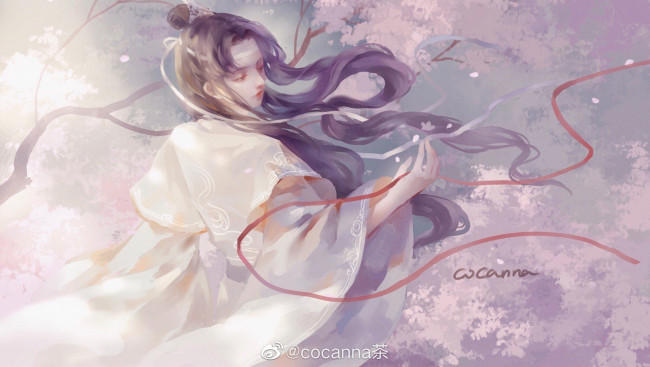 Обои картинки фото аниме, mo dao zu shi, лань, ванцзы, лента, цветение