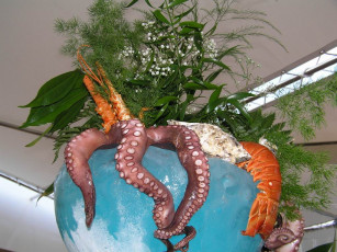 Картинка натюрморт осьминогом еда рыба морепродукты суши роллы