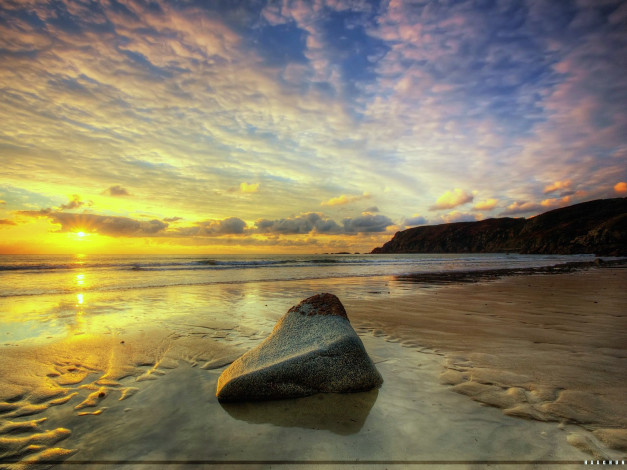 Обои картинки фото природа, восходы, закаты, восход, океан, камень