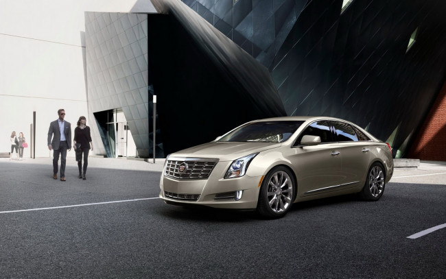 Обои картинки фото cadillac, xts, автомобили, здание, асфальт