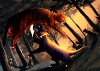 Картинка рисованные животные коты когти сражение