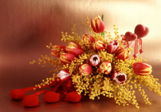 Картинка цветы букеты композиции букет тюльпаны мимозы