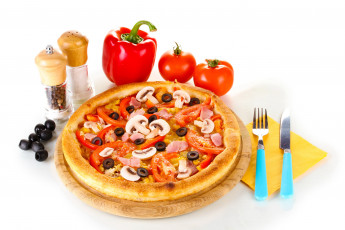 обоя еда, пицца, зелень, помидоры, томаты