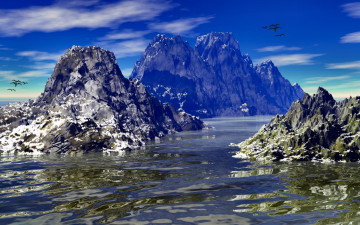 Картинка 3д графика nature landscape природа скалы вода