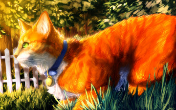 Картинка рисованные животные коты ошейник забор