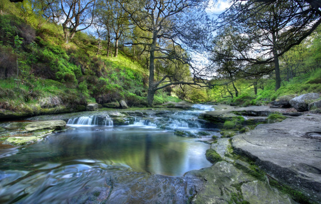 Обои картинки фото peak, district, national, park, england, природа, реки, озера, национальный, парк, пик-дистрикт, англия, река, деревья, склоны