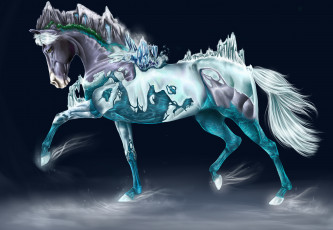 Картинка рисованные животные +сказочные +мифические снег белая лошадь